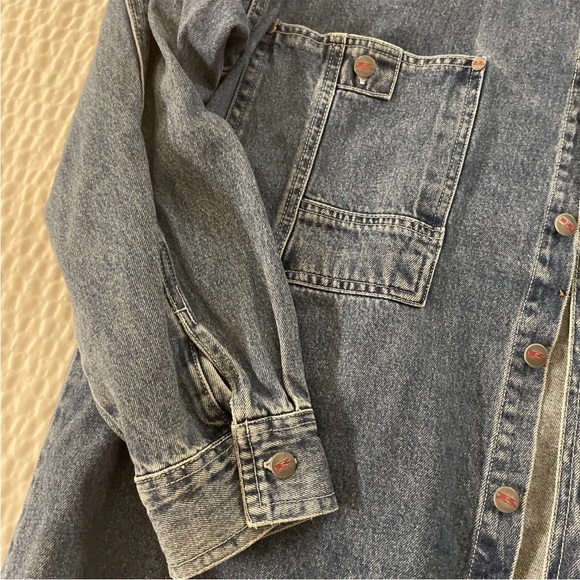 RESULTS Vintage 90’s Thick Distressed Denim Shirt Jacket Size M - Picture 4 of 7